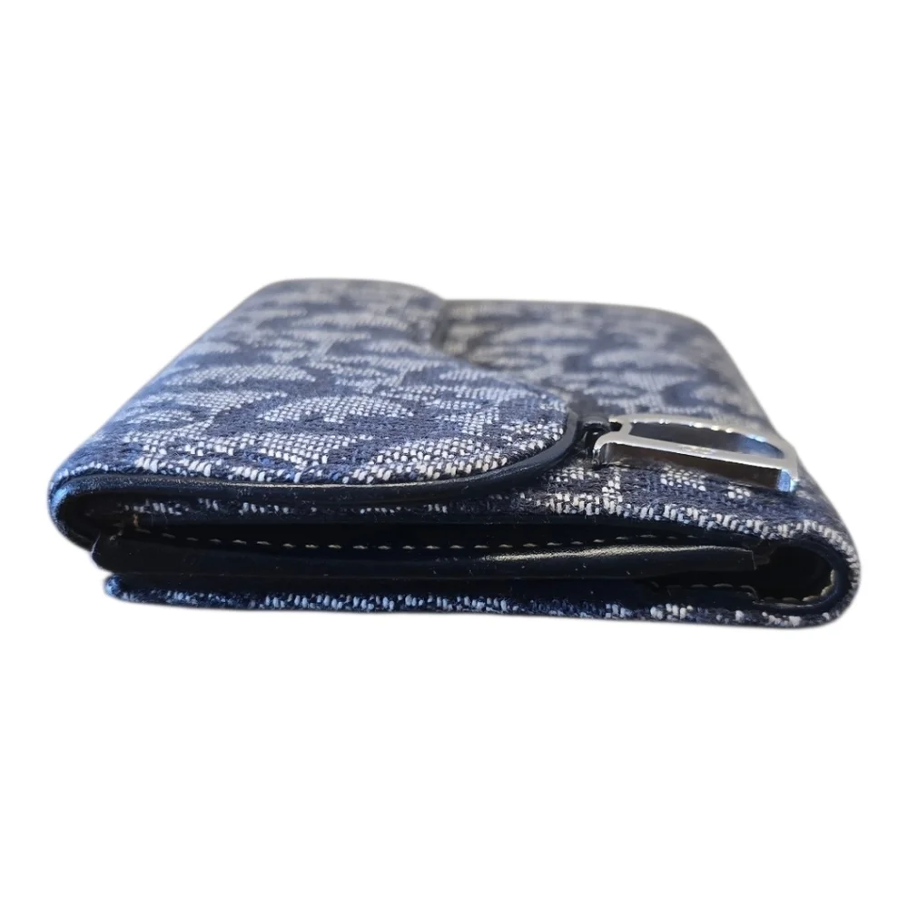 Christian Dior Saddle Lotus Navy Jacquard Canvas Bifold Snap Wallet